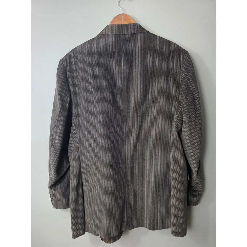 Zagato Signature Collection Mens 42R Brown Striped Cotton 3 Button Blazer Coat
